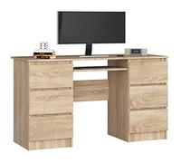 AKORD Bureau Ordinateur PC A11 avec Tablette Clavier | L135 x H77 x P50 cm 60 kg | 6 Tiroirs | Grand Bureau de Chambre PC Desk Table