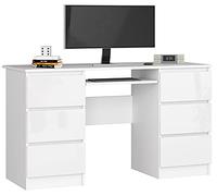 AKORD Bureau Ordinateur PC A11 avec Tablette Clavier | L135 x H77 x P50 cm 60 kg | 6 Tiroirs | Grand Bureau de Chambre PC Desk Table