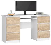 AKORD Bureau Ordinateur PC A11 avec Tablette Clavier | L135 x H77 x P50 cm 60 kg | 6 Tiroirs | Grand Bureau de Chambre PC Desk Table