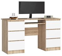 AKORD Bureau Ordinateur PC A11 avec Tablette Clavier | L135 x H77 x P50 cm 60 kg | 6 Tiroirs | Grand Bureau de Chambre PC Desk Table