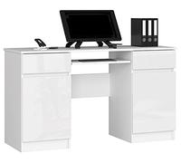 AKORD Bureau Ordinateur PC A5 avec Étagère Clavier | L135 x H77 x P50 cm 58 kg | 2 Tiroirs et 2 Étagères de Porte | Bureau de Chambre PC Desk Table