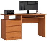 AKORD Bureau Ordinateur PC CLP 135 avec Étagère Clavier | L135 x H77 x P60 cm 45 kg | 3 Tiroirs 1 Étagère | Bureau de Chambre PC Desk Table