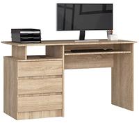 AKORD Bureau Ordinateur PC CLP 135 avec Étagère Clavier | L135 x H77 x P60 cm 45 kg | 3 Tiroirs 1 Étagère | Bureau de Chambre PC Desk Table