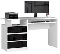 AKORD Bureau Ordinateur PC CLP 135 avec Étagère Clavier | L135 x H77 x P60 cm 45 kg | 3 Tiroirs 1 Étagère | Bureau de Chambre PC Desk Table