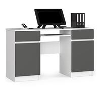 AKORD Bureau PC A5 avec étagère pour Clavier | Bureau | Bureau d'ordinateur | Table de Bureau avec étagère pour Clavier | (L x l x H) 135 x 77 x 50 cm, 58 kg | Blanc/chêne Sonoma