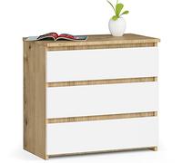 Table de chevet CL3 Chêne Artisan 60 cm 3 tiroirs façade Blanche 60x35x57 cm