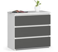 AKORD CL-3 Commode avec 3 tiroirs pour Le Salon, la Chambre, Le Bureau Design Fonctionnel Moderne 60 x 57 x 35 cm (l x H x P) Poids 26 kg Blanc/Gris Graphite