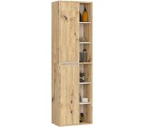 AKORD Colonne Salle de Bain Suspendue VAMI W50 - Meuble Mural 2 Portes, 10 Étagères - Rangement pour Cosmétiques et Serviettes, Fixation Murale - 50x170x30 cm - Chêne Artisan & Cachemire