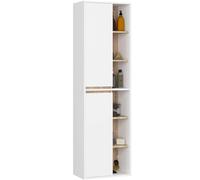AKORD Colonne Salle de Bain Suspendue VAMI W50 - Meuble Mural 2 Portes, 10 Étagères - Rangement pour Cosmétiques et Serviettes, Fixation Murale - 50x170x30 cm - Blanc & Chêne Sonoma
