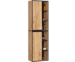 AKORD Colonne Salle de Bain Suspendue VAMI W50 - Meuble Mural 2 Portes, 10 Étagères - Rangement pour Cosmétiques et Serviettes, Fixation Murale - 50x170x30 cm - Chêne Craft & Noir