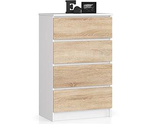 AKORD Commode 4 Tiroirs | 60x99x40 cm | Moderne Commode de Salon | Armoire Latérale Haut Buffet | Vaisselier Salle à Manger Chambre Couloir Salle de Bain Entree | Poids 35 kg | Blanc|Chêne Sonoma