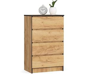 AKORD Commode 4 Tiroirs | 60x99x40 cm | Moderne Commode de Salon | Armoire Latérale Haut Buffet | Vaisselier Salle à Manger Chambre Couloir Salle de Bain Entree | Poids 35 kg | Artisanat Chêne