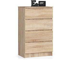 AKORD Commode 4 Tiroirs | 60x99x40 cm | Moderne Commode de Salon | Armoire Latérale Haut Buffet | Vaisselier Salle à Manger Chambre Couloir Salle de Bain Entree | Poids 35 kg | Chêne Sonoma