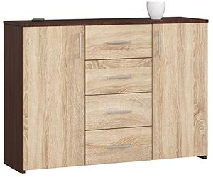 AKORD Commode 4 Tiroirs et 2 étagères avec Portes K45 | L110 x H80 x P35 cm | Moderne Bahut Meubles de Salon TV | Buffet Salle a Manger Chambre | Poids 43 kg