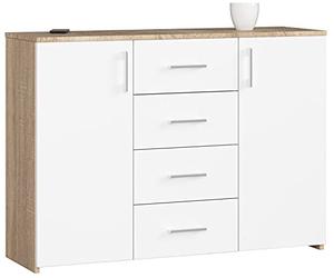 AKORD Commode 4 Tiroirs et 2 étagères avec Portes K45 | L110 x H80 x P35 cm | Moderne Bahut Meubles de Salon TV | Buffet Salle a Manger Chambre | Poids 43 kg