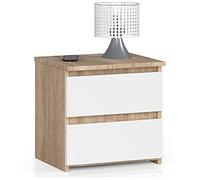 AKORD | Commode à 2 tiroirs - Armoire multi-usages - Bureau d'angle - Bureau d'angle - Pour la maison et le bureau - Montage facile - 40 x 40 x 35 cm - Chêne Sonoma et façade blanche