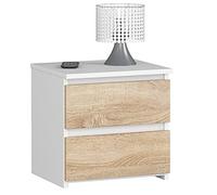 AKORD | Commode à 2 tiroirs - Armoire multi-usages - Bureau d'angle - Bureau d'angle - Pour la maison et le bureau - Montage facile - 40 x 40 x 35 cm - Blanc et façade en chêne Sonoma