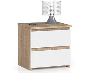 AKORD | Commode à 2 tiroirs - Armoire multi-usages - Bureau d'angle - Pour la maison - Montage facile - 40 x 40 x 35 cm - Chêne Sonoma et façade blanche