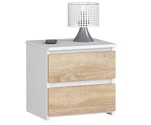 AKORD | Commode à 2 tiroirs - Armoire multi-usages - Bureau d'angle - Pour la maison - Montage facile - 40 x 40 x 35 cm - Blanc et façade en chêne Sonoma
