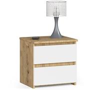 AKORD commode avec 2 Tiroirs L40 x H40 x P35 cm Petit Meuble de Rangement Salon Coucher Enfant Adulte La Tablet de Nuit Chiffonier Petite Chambre Chêne Artisan Blanc