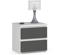 AKORD commode avec 2 Tiroirs L40 x H40 x P35 cm Petit Meuble de Rangement Salon Coucher Enfant Adulte La Tablet de Nuit Chiffonier Blanc-Gris Graphite