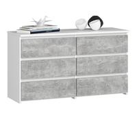 AKORD Commode CL-100 avec 6 Tiroirs | pour Salon, Chambre à Coucher, Armoire de Salon | Moderne | Panneau en stratifié de 16 mm | Meuble de Rangement | 35x100x57 cm | Blanc + Façade Béton
