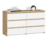 AKORD Commode CL-100 avec 6 Tiroirs | pour Salon, Chambre à Coucher, Armoire de Salon | Moderne | Panneau en stratifié de 16 mm | Meuble de Rangement | 35x100x57 cm | Chêne Artisan + Façade Blanc