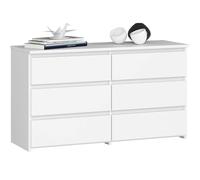 AKORD Commode CL-100 avec 6 Tiroirs | pour Salon, Chambre à Coucher, Armoire de Salon | Moderne | Panneau en stratifié de 16 mm | Meuble de Rangement | 35x100x57 cm | Blanc + Façade Blanc