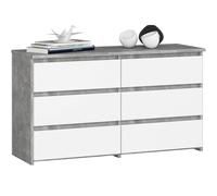 AKORD Commode CL-100 avec 6 Tiroirs | pour Salon, Chambre à Coucher, Armoire de Salon | Moderne | Panneau en stratifié de 16 mm | Meuble de Rangement | 35x100x57 cm | Béton + Façade Blanc