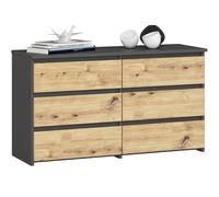 AKORD Commode CL-100 avec 6 Tiroirs | pour Salon, Chambre à Coucher, Armoire de Salon | Panneau en stratifié de 16 mm | Meuble de Rangement | 35x100x57 cm | Gris Graphite + Façade Chêne Artisan