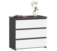 AKORD Commode CL-3 avec 3 tiroirs | Commode Classique pour La Chambre, Salon | Meuble de Rangement | L60 x H57 x P35 cm | Poids 26 kg | Gris Graphite | Blanc