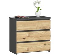 AKORD Commode CL-3 avec 3 tiroirs | Commode Classique pour La Chambre, Salon | Meuble de Rangement | L60 x H57 x P35 cm | Poids 26 kg | Gris Graphite | Chêne Artisan