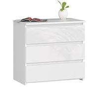 AKORD Commode CL-3 avec 3 tiroirs | Commode Classique pour La Chambre, Salon | Meuble de Rangement | L60 x H57 x P35 cm | Poids 26 kg | Blanc/Blanc Brillant