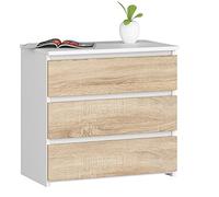 Table de chevet CL3 Blanche 60 cm 3 tiroirs façade Chêne Sonoma 60x35x57 cm