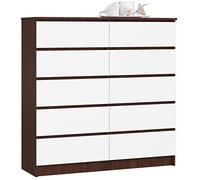 AKORD Commode K-120 avec 10 Tiroirs | Commode Classique pour La Chambre, Salon | Meuble de Rangement | L120 x H121 x P40 cm, Poids 70 kg | Wengé/Blanc