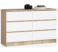 AKORD Commode K-120 avec 6 Tiroirs | Commode Classique pour La Chambre, Salon | Meuble de Rangement | L120 x H77 x P40 cm, Poids 43 kg | Chêne Sonoma/Blanc