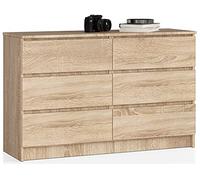 AKORD Commode K-120 avec 6 Tiroirs | Commode Classique pour La Chambre, Salon | Meuble de Rangement | L120 x H77 x P40 cm, Poids 43 kg | Chêne de Sonoma