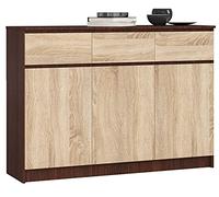 AKORD Commode K 140 cm 3 Tiroirs et 3 Portes pour Le Salon| Chambre | Armoire Salon Design Moderne Fonctionnel Panneau Stratifié 16mm | Couleur Wengé/Sonoma