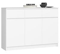 AKORD Commode K 140 cm 3 Tiroirs et 3 Portes pour Le Salon| Chambre | Armoire Salon Design Moderne Fonctionnel Panneau Stratifié 16mm | Couleur Blanc