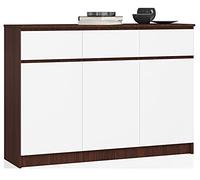 AKORD Commode K 140 cm 3 Tiroirs et 3 Portes pour Le Salon| Chambre | Armoire Salon Design Moderne Fonctionnel Panneau Stratifié 16mm | Couleur Wengé/Blanc