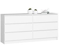 AKORD Commode K-160 avec 6 (2 x 3) tiroirs | Commode Salon | Commode Rangement | Meubles de Salon | L160 x H77 x P40 cm, Poids 70 kg | Blanche