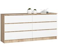 Grande Commode pour le salon AKORD K160 Chêne Sonoma 160 cm 6 tiroirs façade Blanche 160x40x77 cm