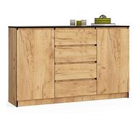 AKORD Commode K 160 cm 4 Tiroirs et 2 Portes pour Le Salon| Chambre | Bureau | Bureau Design Moderne | Fonctionnel Panneau Stratifié 16mm | Chêne Artisanal