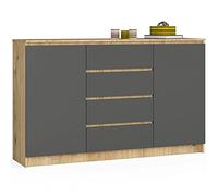 AKORD Commode K 160 cm 4 Tiroirs et 2 Portes pour Le Salon| Chambre | Bureau | Bureau Design Moderne | Fonctionnel Panneau Stratifié 16mm | Chêne Artisan/Gris Graphite