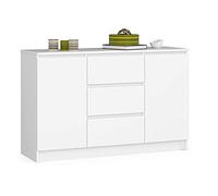 AKORD Commode K016 120cm 3 Tiroirs 2 Portes vers Le Salon Chambre Bureau | Rangement Chambre Enfant | Commode Salon Coucher Enfant Adulte | Meuble TV | | Couleur Blanche