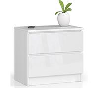 AKORD Commode K60 avec 2 tiroirs | Commode Classique pour La Chambre, Salon | Meuble de Rangement | L60 x H55 x P40 cm | Poids 20 kg | Blanc/Blanc Brillant