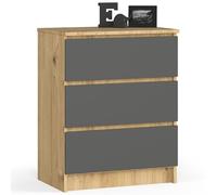 Commode K60 Chêne Artisan 60 cm 3 tiroirs façade Gris Graphite 60x40x77 cm