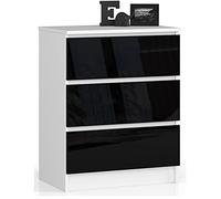 AKORD Commode K60 avec 3 tiroirs | Commode Classique pour La Chambre, Salon | Meuble de Rangement | L60 x H77 x P40 cm | Poids 25 kg | Blanc/Noir Brillant