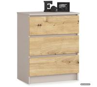 AKORD Commode K60 avec 3 tiroirs | Commode Classique pour La Chambre, Salon | Meuble de Rangement | L60 x H77 x P40 cm | Poids 25 kg | Cachemire - Chêne Artisan