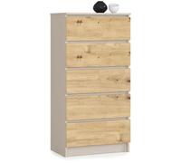 AKORD Commode K60 avec 5 tiroirs | Commode Classique pour La Chambre, Salon | Meuble de Rangement | L60 x H121 x P40 cm | Poids 39 kg | Cachemire - Chêne Artisan